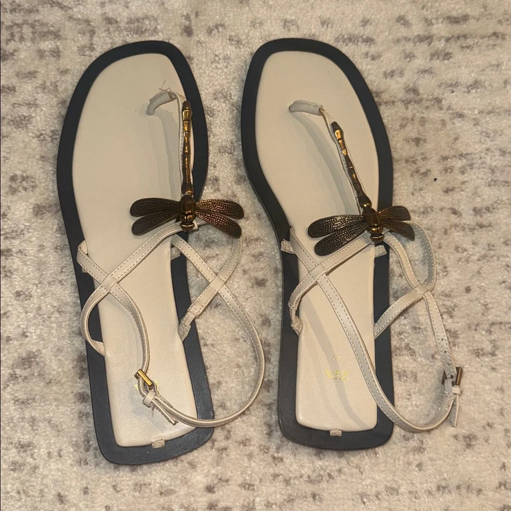 ZARA Cream and Black Dragonfly T-Strap Sandals - Picture 2 of 6